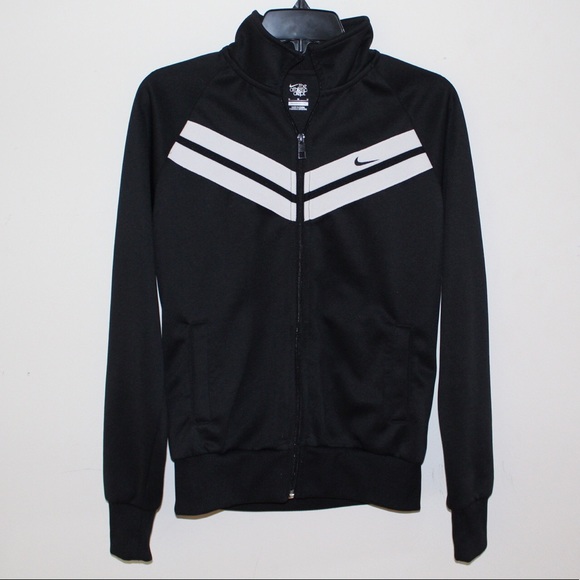 black nike jacket with white stripe