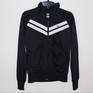Black Nike Zip Up Jacket With White Stripes