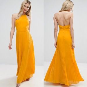 ASOS Halter Neck Pleated Maxi Dress With Open Back
