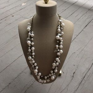 Pearl + Crystal Drops Long Necklace