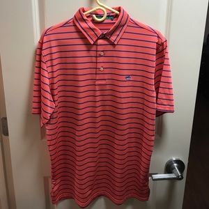 Southern Tide salmon and blue athletic polo