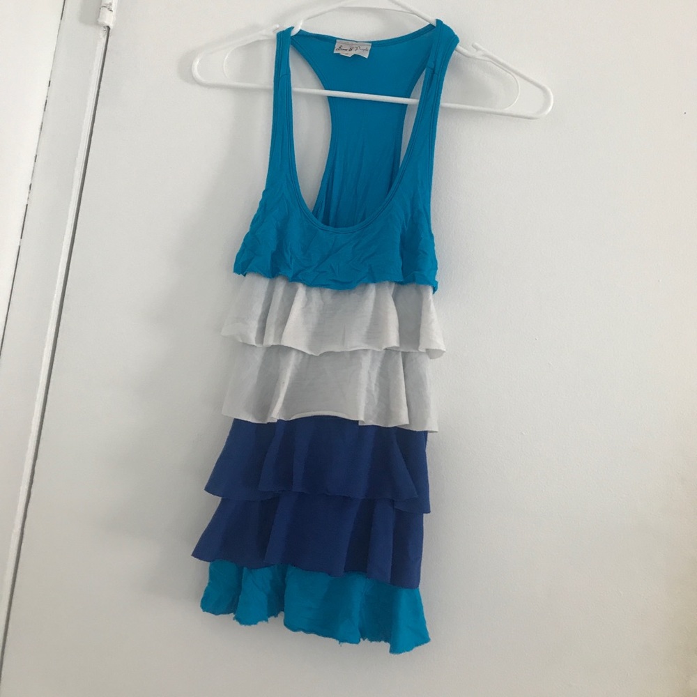 Ruffle blue and white shirt