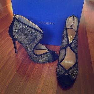 Sexy black lace cut-out bootie pumps 38.5