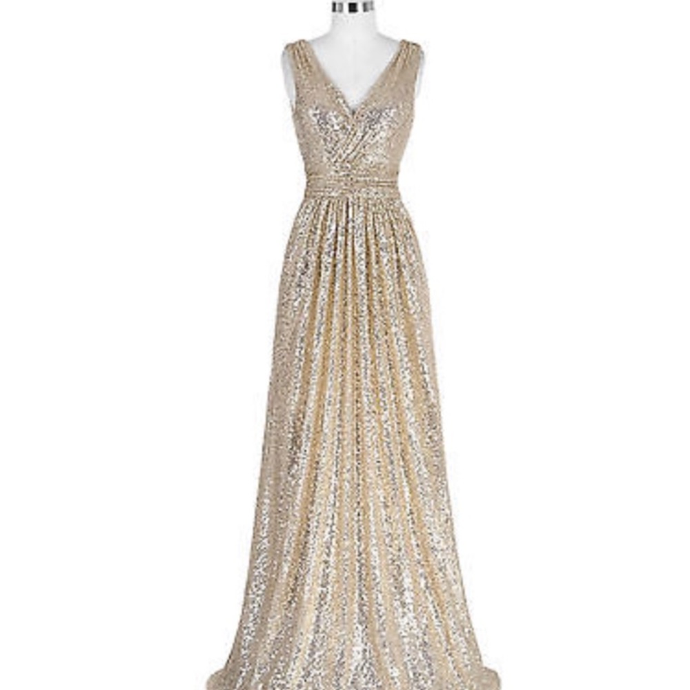 Kate Kasin gold sequin bridesmaid dress