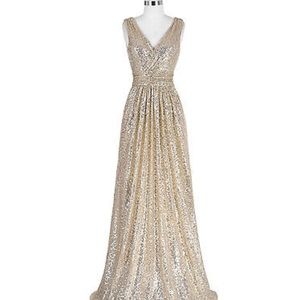 Kate Kasin gold sequin bridesmaid dress