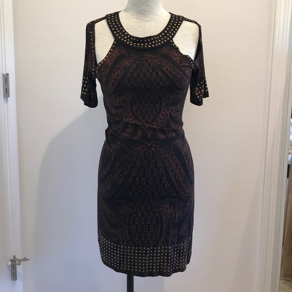 Women's brown stretchy mini dress