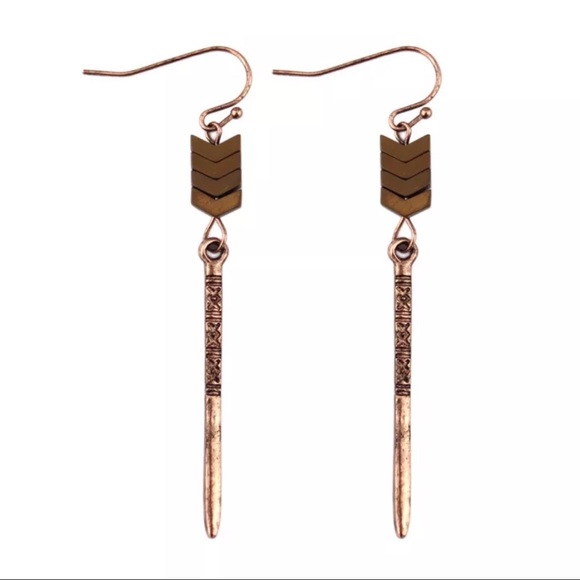 Jewelry - Boho Arrow Hematite & Copper Earrings