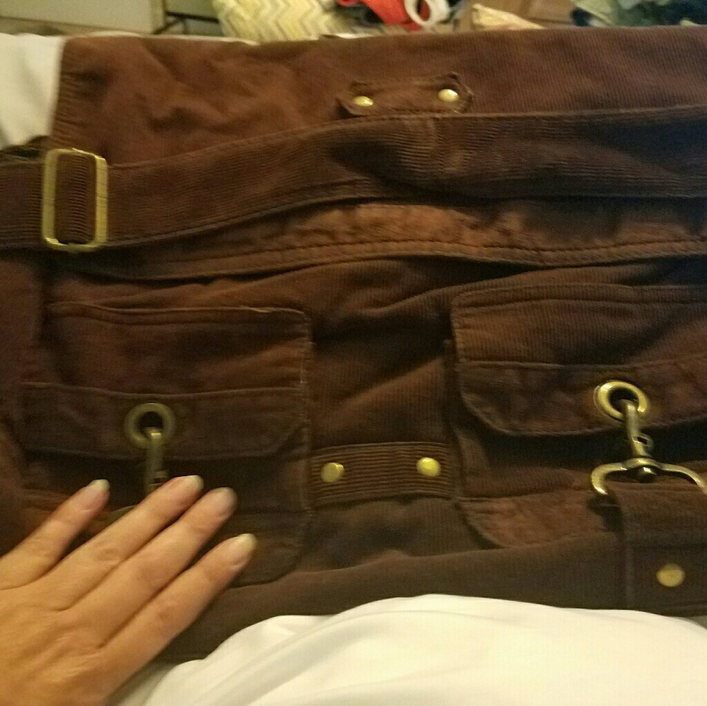 Brown corduroy satchel