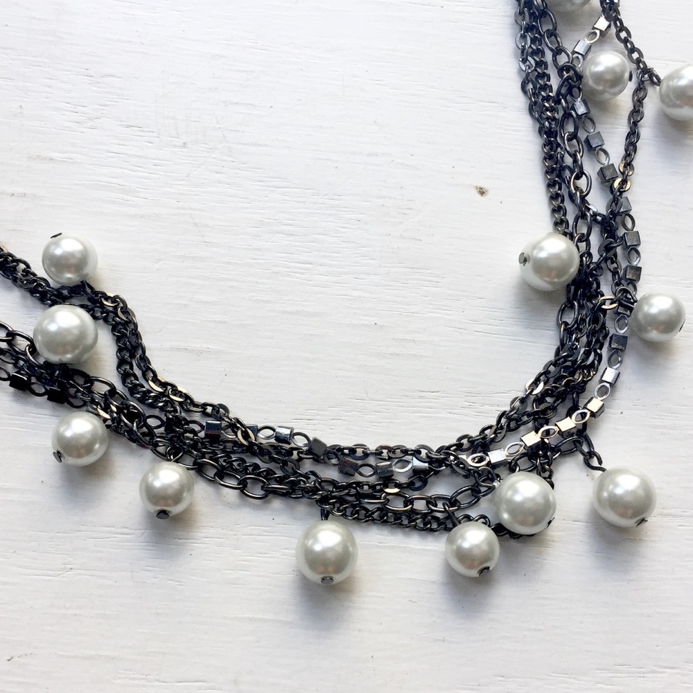Gunmetal and pearl necklace