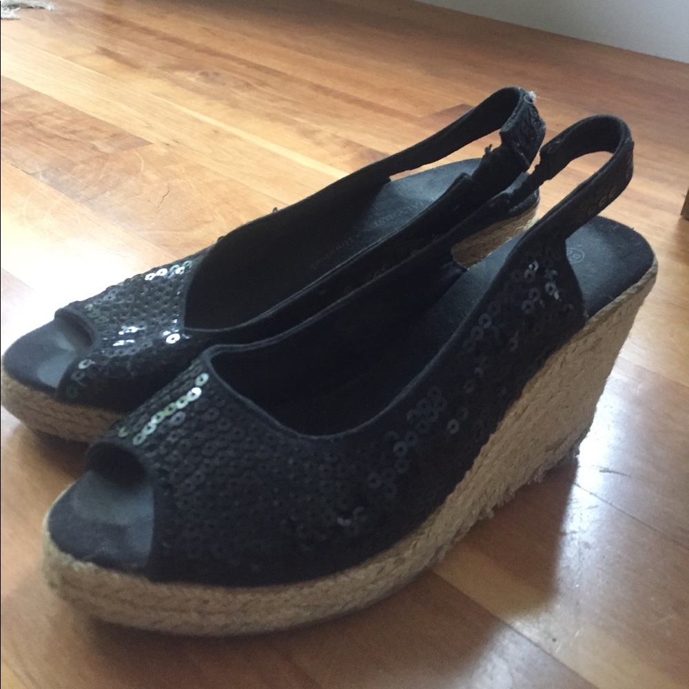 Black sequin espadrilles wedges