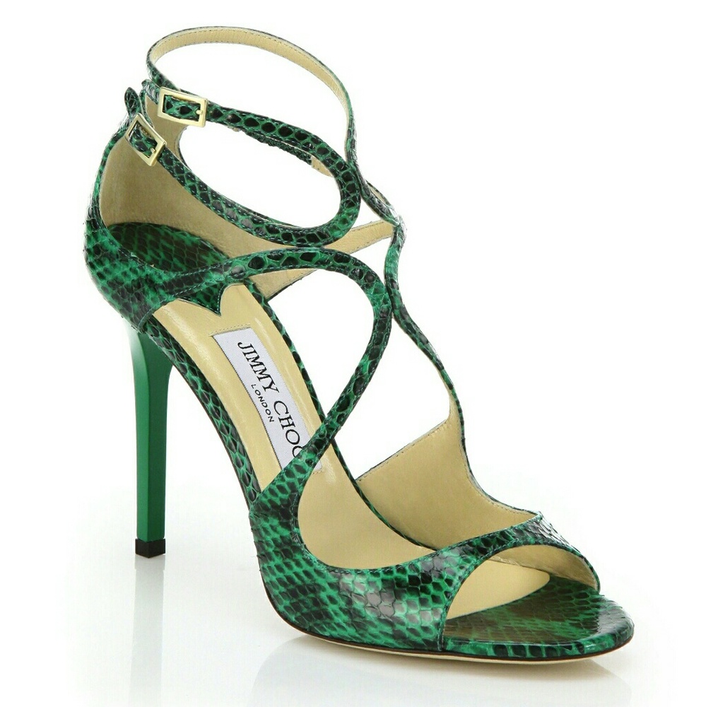 Jimmy Choo Green Snakeskin Lang Sandal Size 7.5