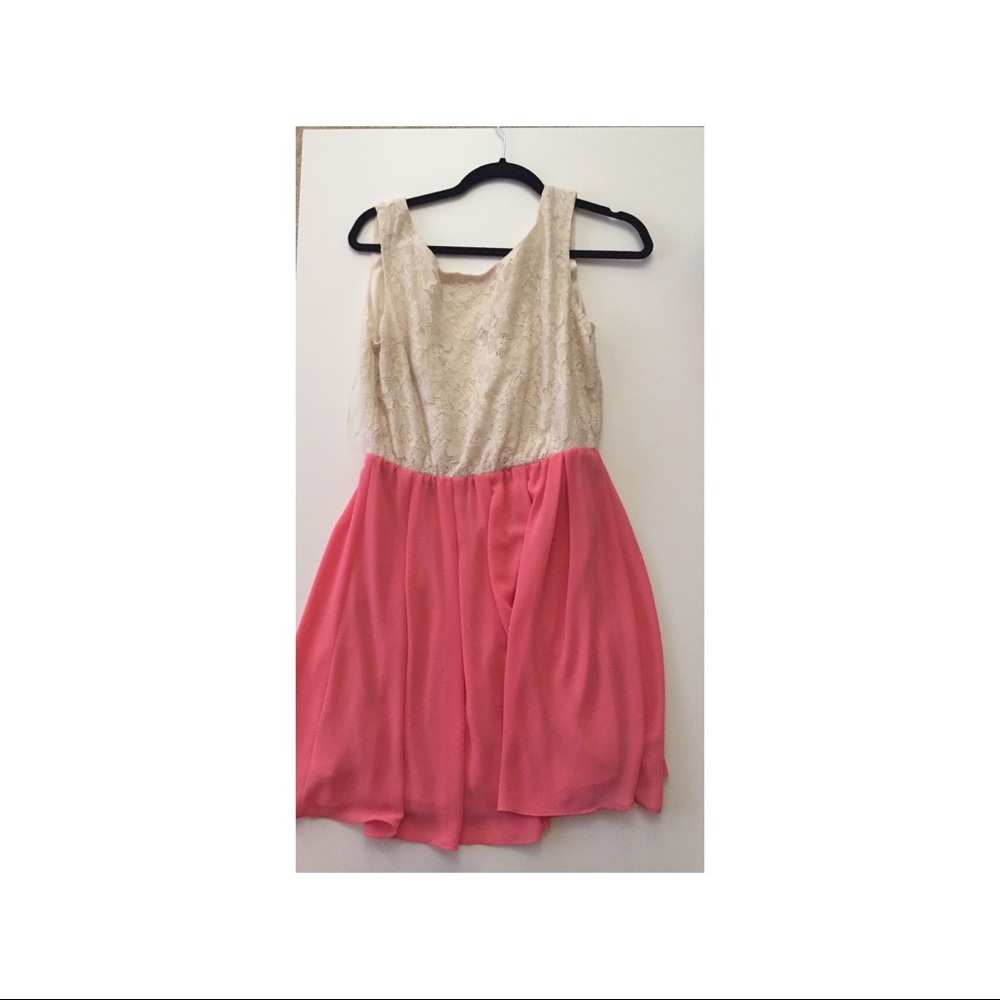 Coral and cream lace dress
