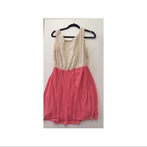 Coral and cream lace dress