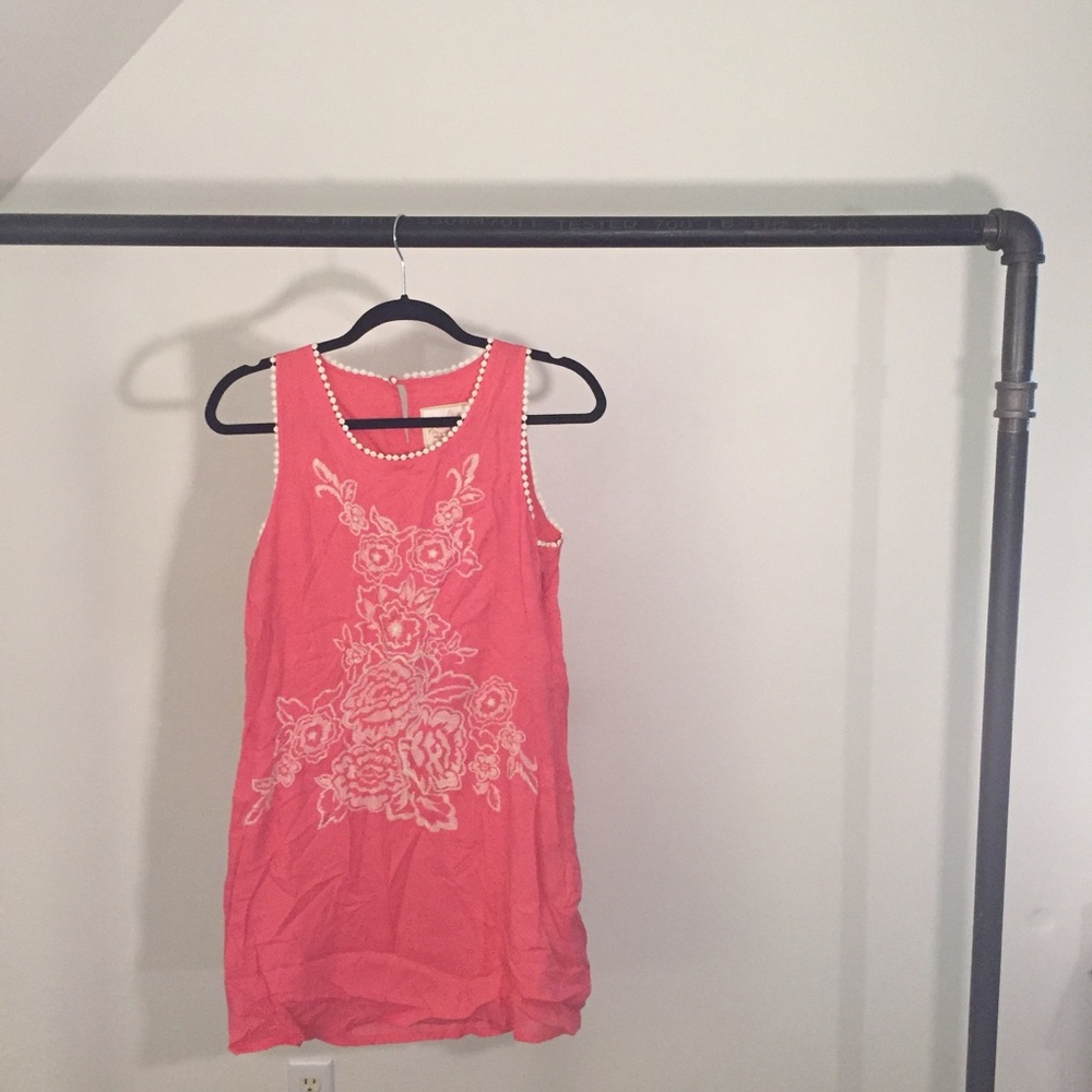 Pink Embroidered Shift Dress