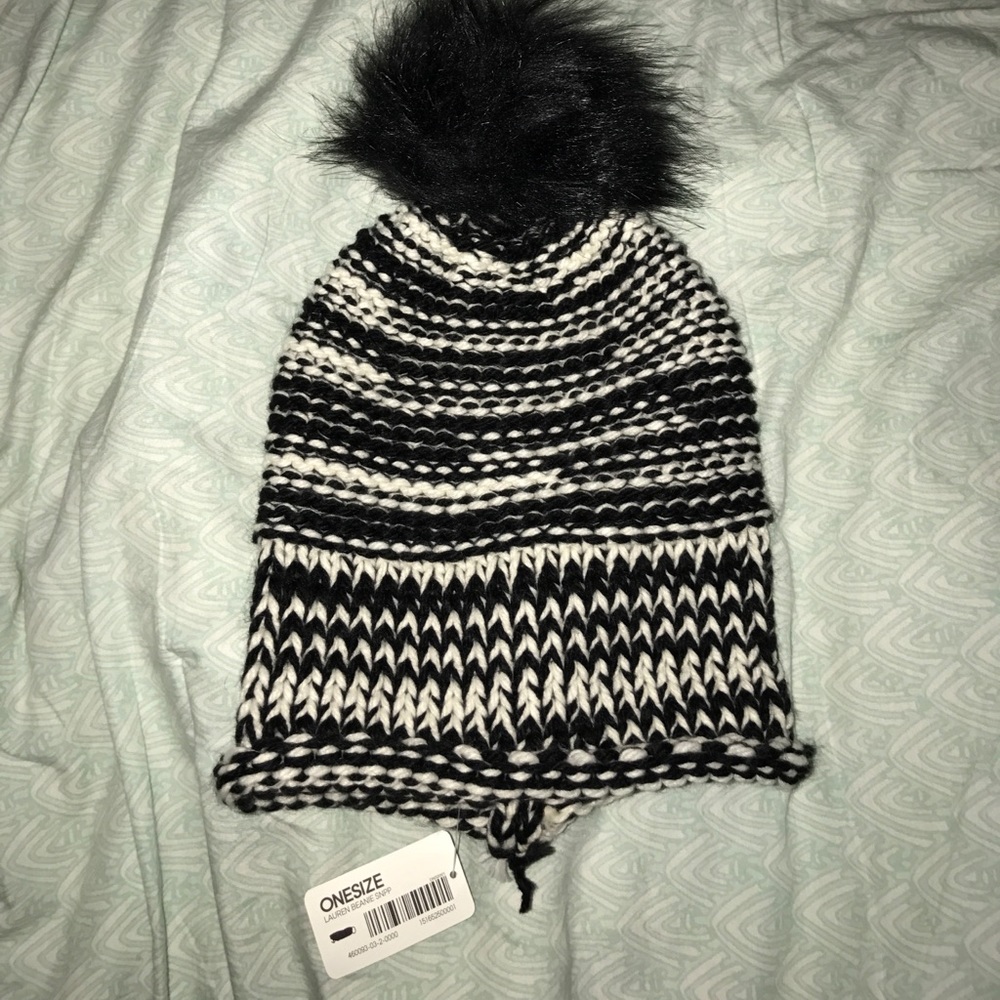 White and black knitted beanie