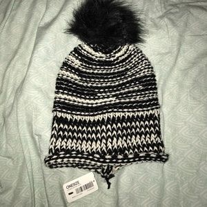 White and black knitted beanie