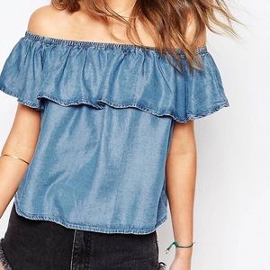 Adorable off the shoulder denim top