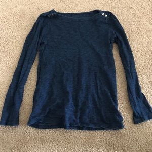 J Crew Blue Painter Tee with Gold Buttons
