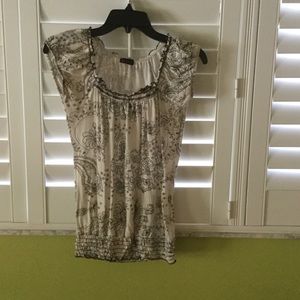 Brown and White Print Off Shoulder Blouse