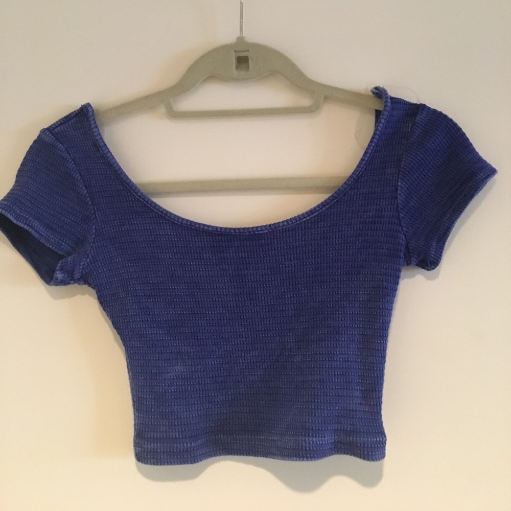 Blue Ribbed Crop Top