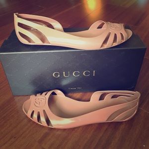 Nude pink rubber Gucci GG d'Orsay flats 38