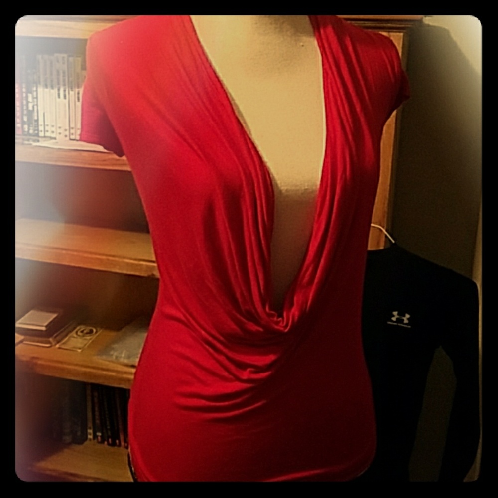 Red low hang blouse