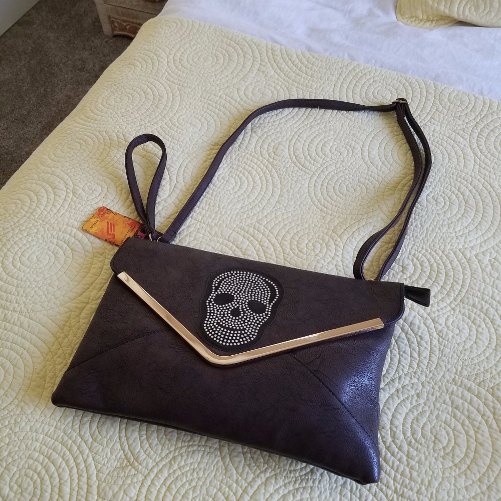 Dark Brown Leather Skull Bag