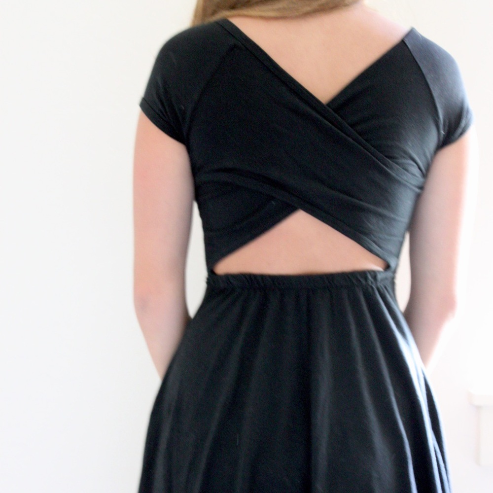 Black Cotton Cross-Back Skater Dress