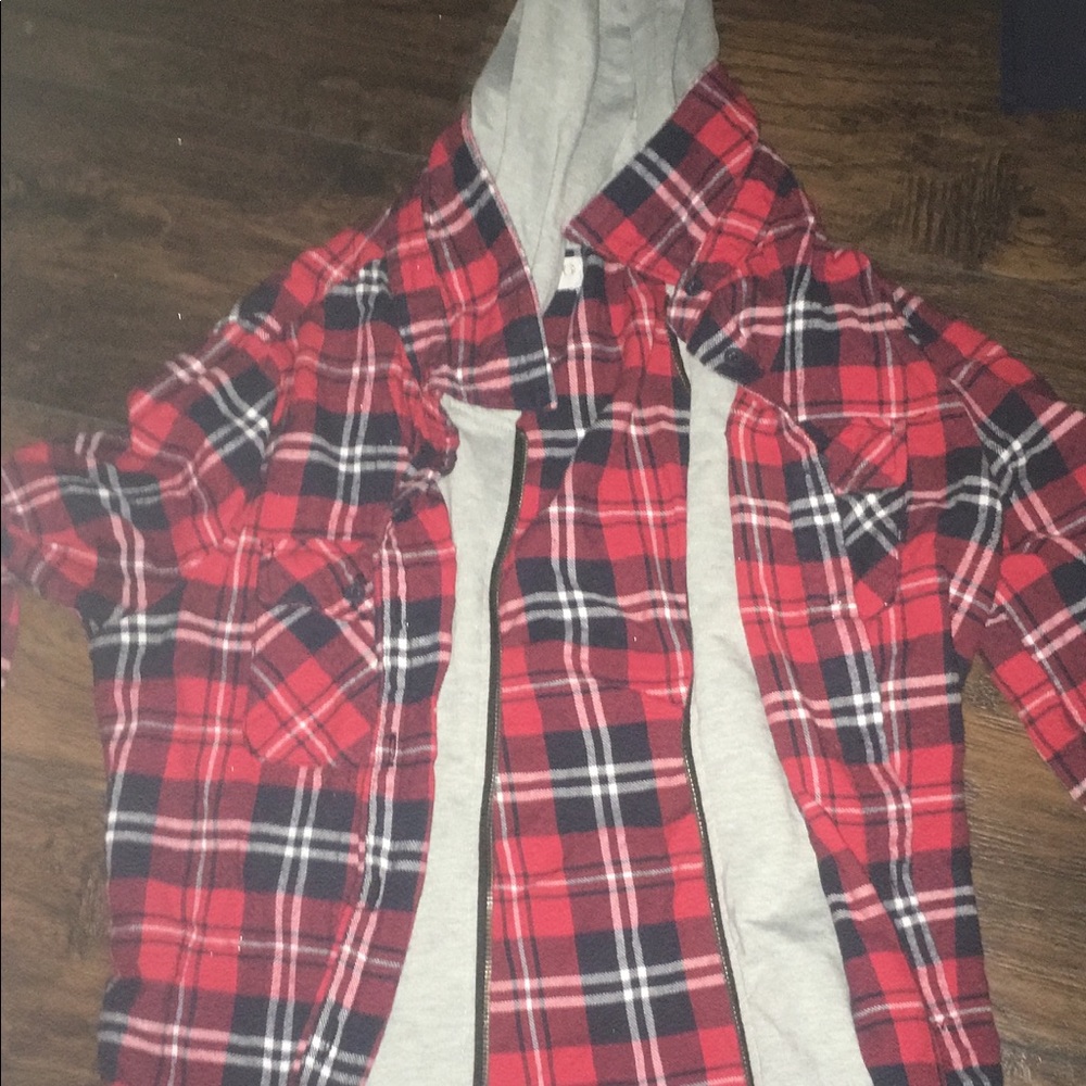 Flannel with gray hoodie
