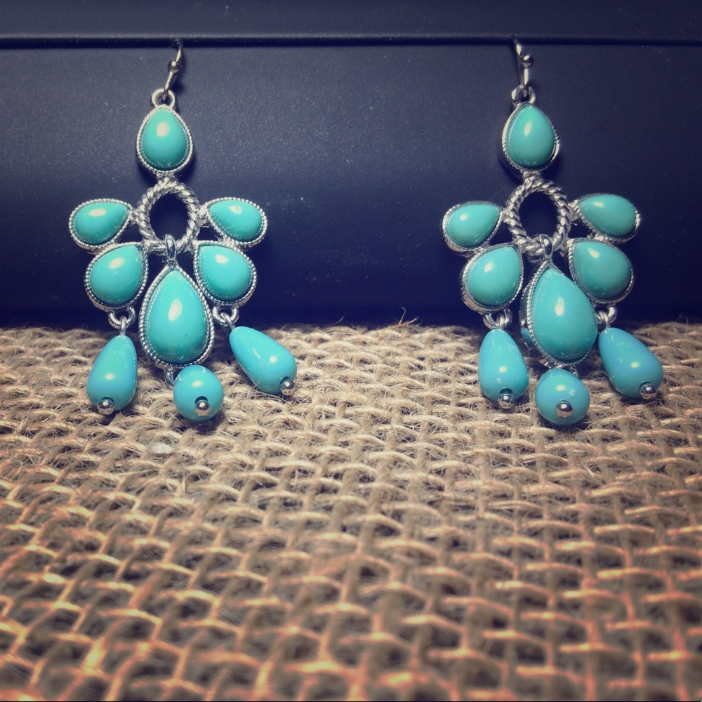 Charming turquoise colored chandelier earrings