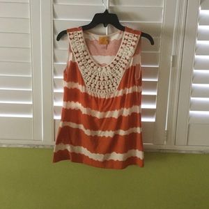 Orange and White Sleeveless Shirt
