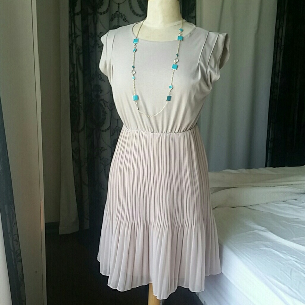 Taupe pleated dress, Yuki Tokyo