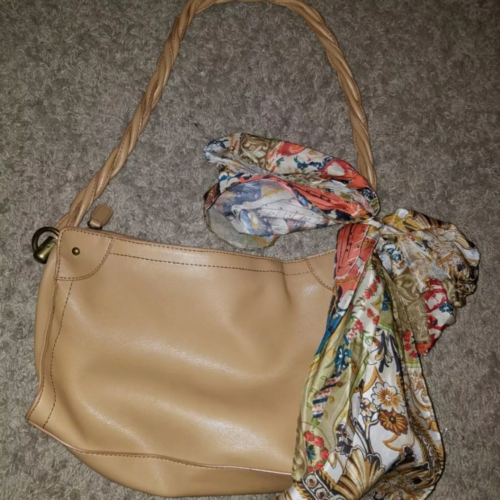 Tan purse twisted strap with scarf