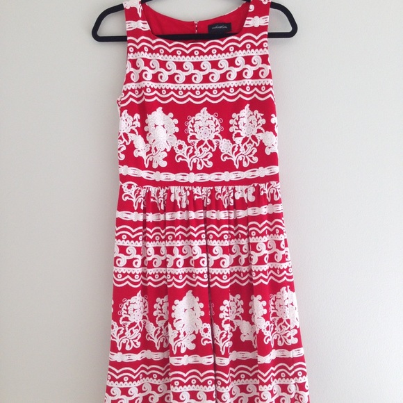 Red and White Boatneck Midi Dress - Picture 1 of 5