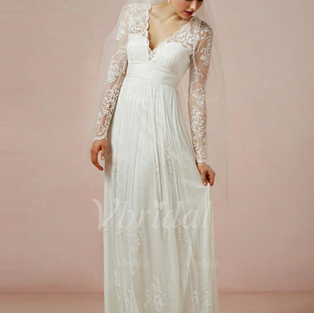 Blush  full length wedding dress.