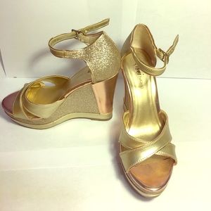 Gold Glitter & Metallic Wedge Heels