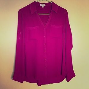 Express Portofino Magenta Button Down Blouse
