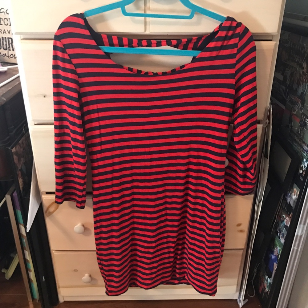 Red and nave striped dress