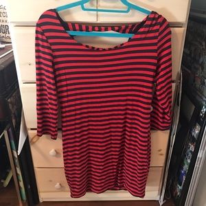 Red and nave striped dress