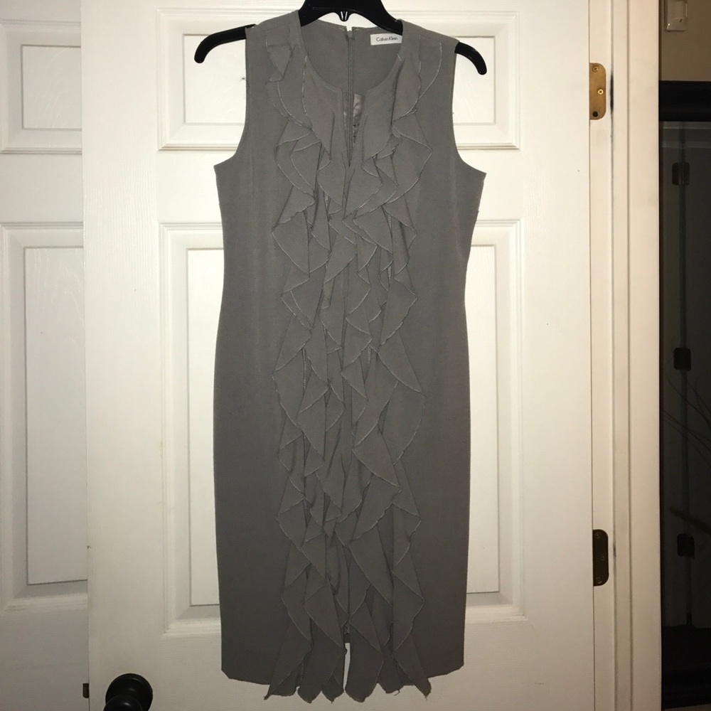 Calvin Klein Grey Ruffle Dress size 6