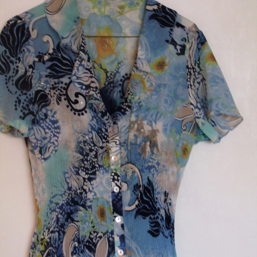 Free with purchase Blue Print Sheer Blouse