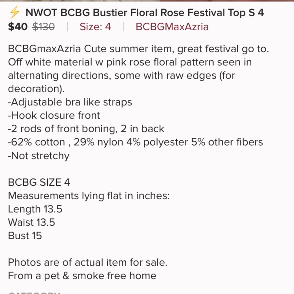 SOLD NWOT BCBG Bustier Floral Rose Festival Top S 4 - Picture 5 of 5