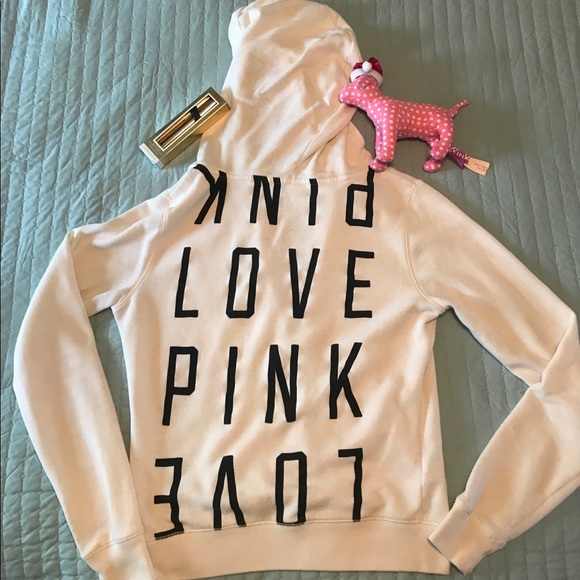 PINK Victoria's Secret Tops - Victoria's Secret pink logo white zip hoodie