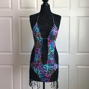 Multi Colored Leopard Print One-Piece