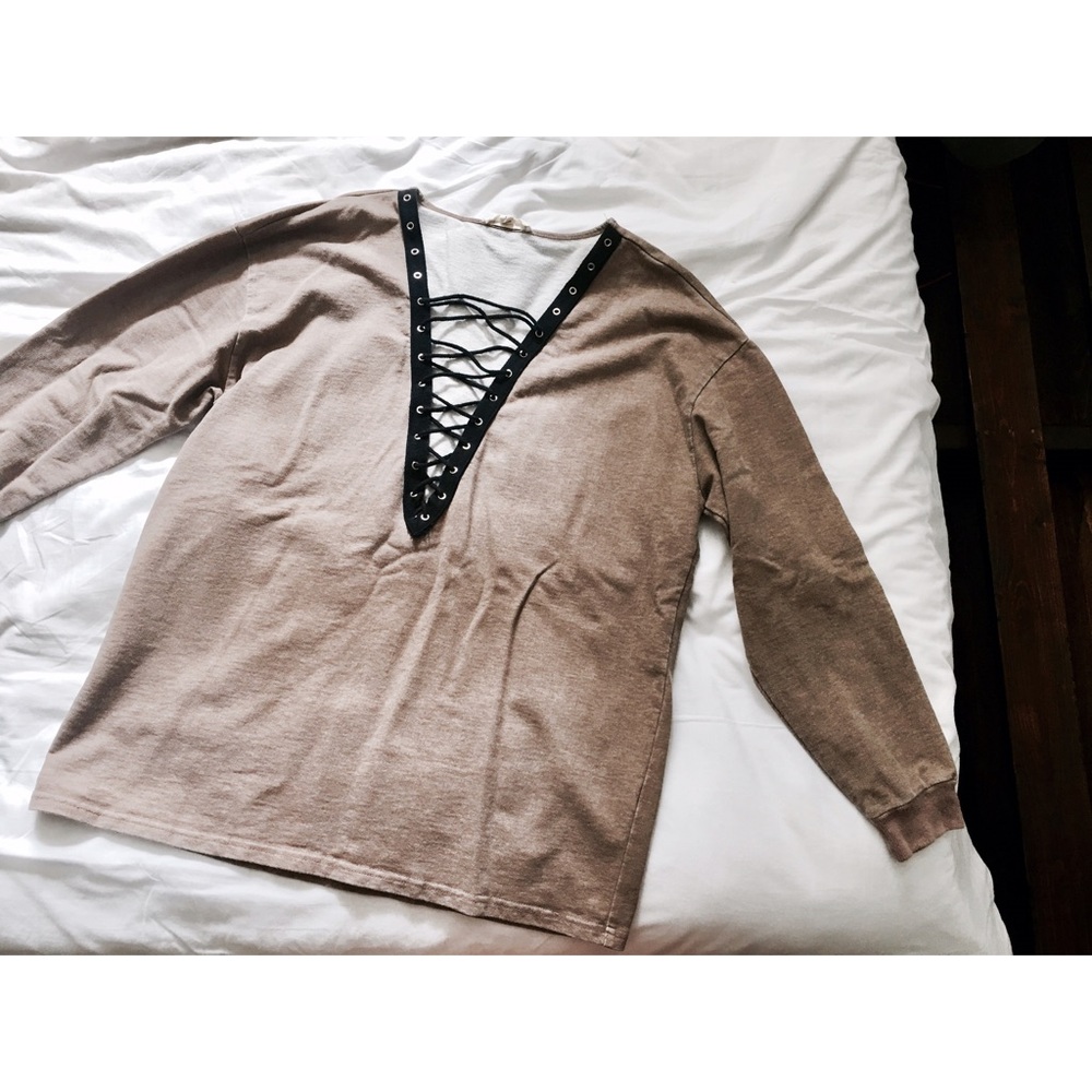 Blu Sparrow boutique lace up plunge sweater/ shirt