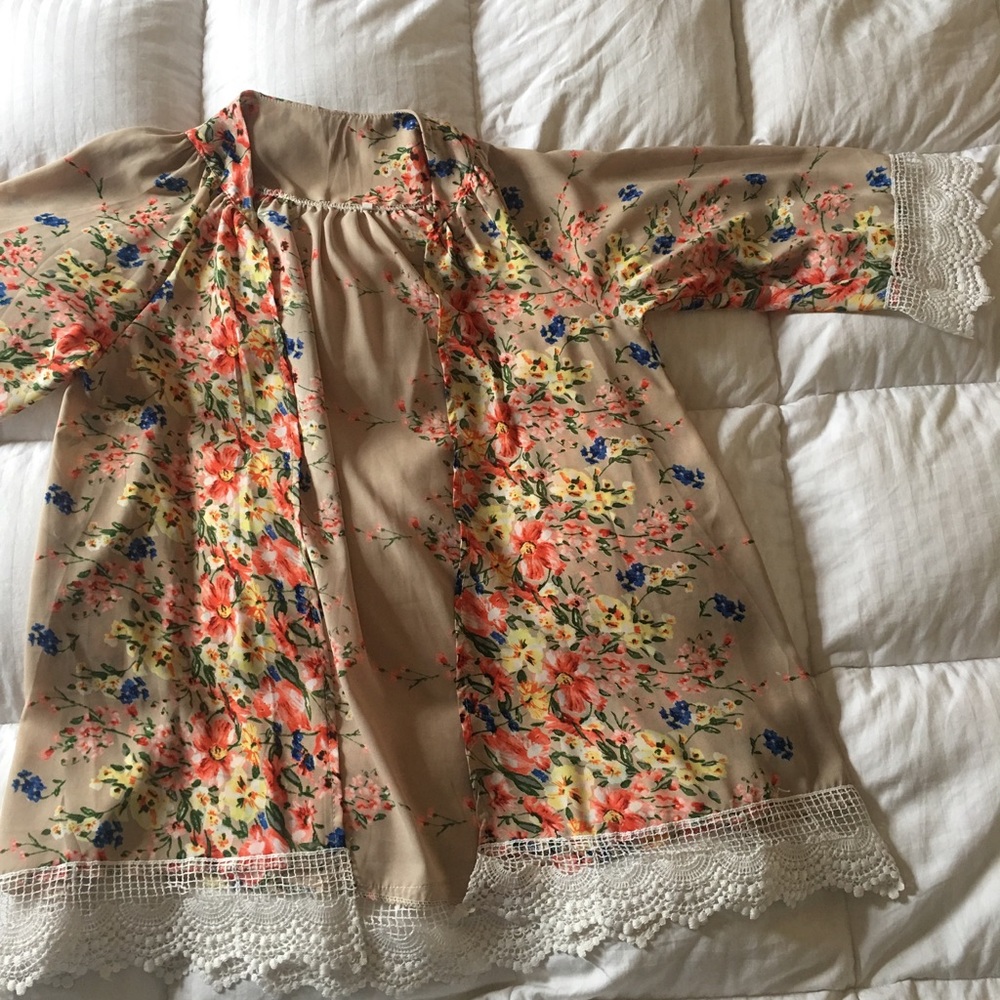 Floral and black kimono