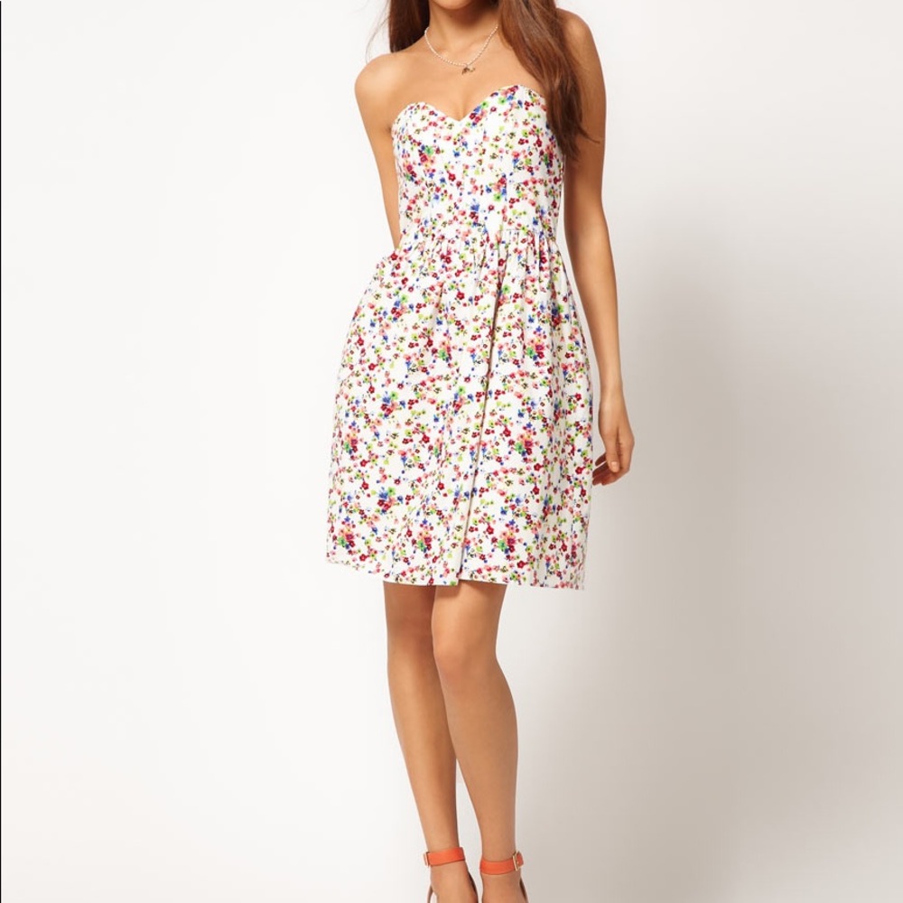 ASOS Strapless Dress In Ditsy Print