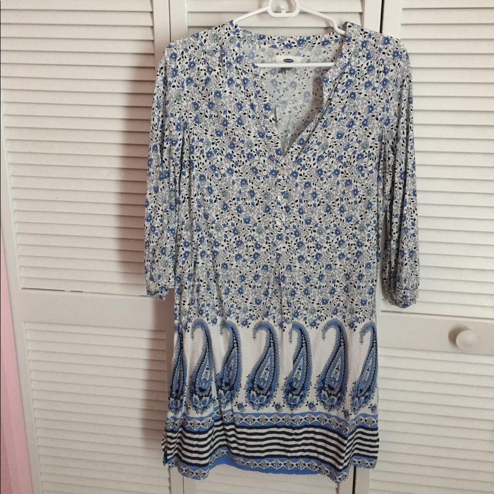 Blue and white paisley dress