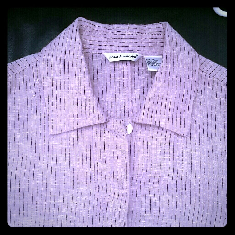 Linen long sleeves bus. wear top mauve with pin st