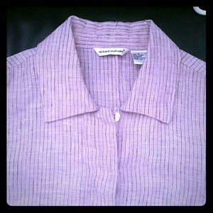 Linen long sleeves bus. wear top mauve with pin st